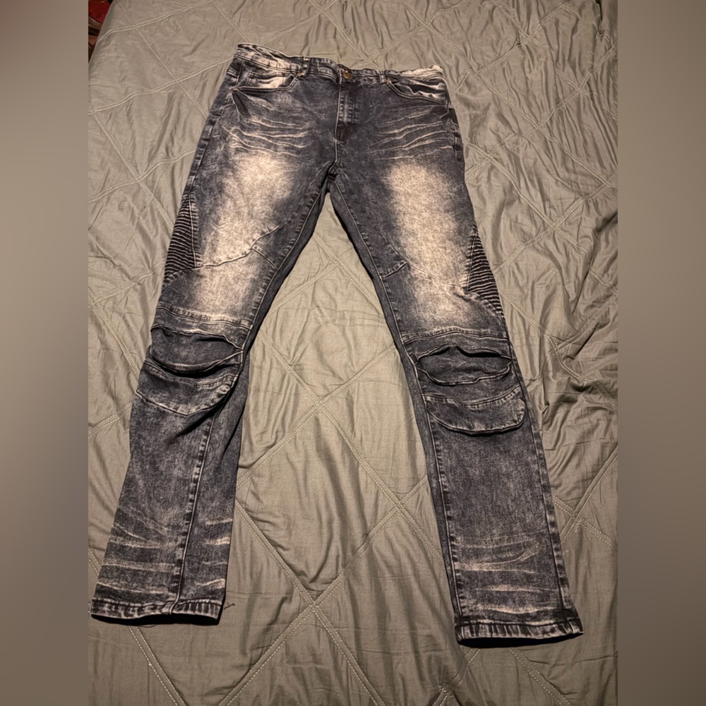 Encrypted Distressed Gray Denim Jeans